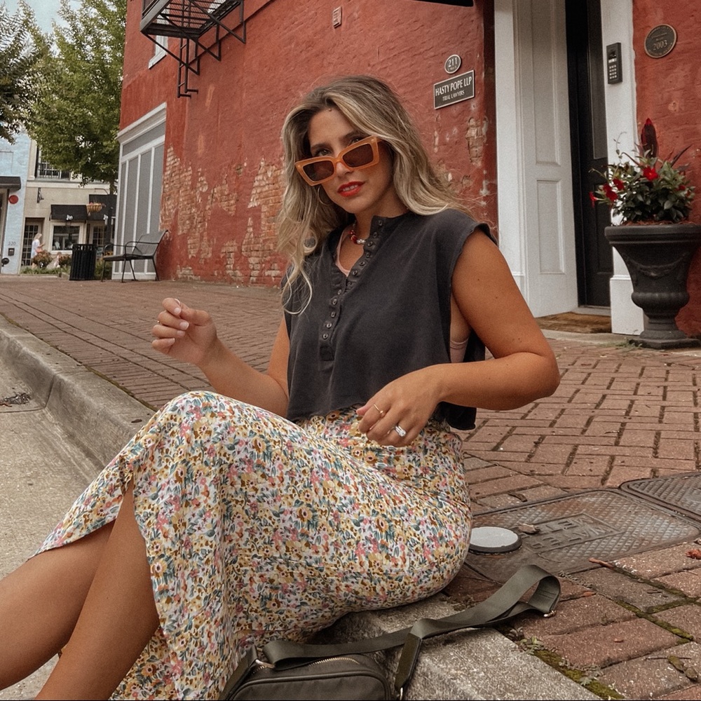 NEW DITSY FLORAL CHIFFON PENCIL SKIRT IN YELLOW